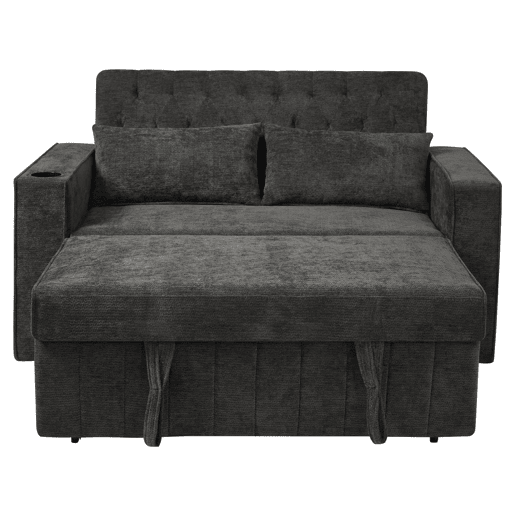 Sofá-cama multifuncional de 3 lugares - com arrumação, função cama, porta-copos, USB e almofadas - Cinza