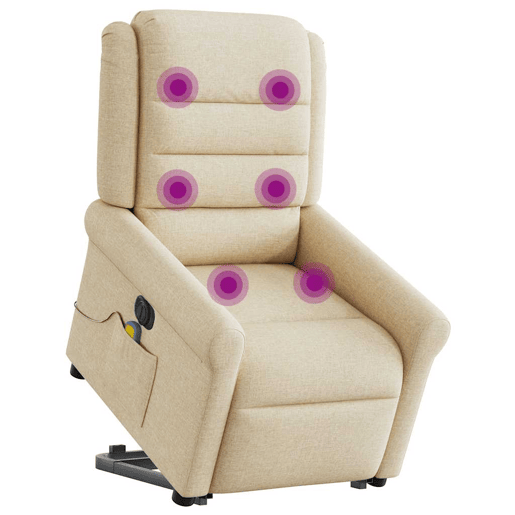 Poltrona elétrica elevatória massagens - Poltrona relax tecido creme Poltrona elétrica elevatória massagens - Poltrona relax tecido creme