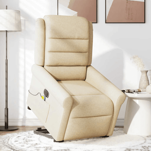 Poltrona elétrica elevatória massagens - Poltrona relax tecido creme Poltrona elétrica elevatória massagens - Poltrona relax tecido creme