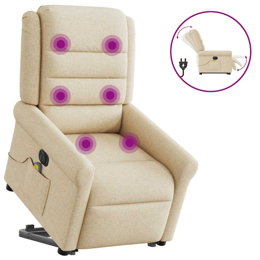 Poltrona elétrica elevatória massagens - Poltrona relax tecido creme Poltrona elétrica elevatória massagens - Poltrona relax tecido creme