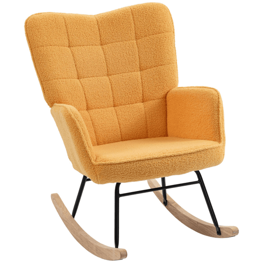 HOMCOM Poltrona Baloiço Poltrona de Sala de Estar Oscilação de 40° com Pés de Madeira de Faia e Estrutura de Aço para Dormitório Carga Máxima 120 kg 71x98x101 cm Amarelo