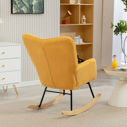 HOMCOM Poltrona Baloiço Poltrona de Sala de Estar Oscilação de 40° com Pés de Madeira de Faia e Estrutura de Aço para Dormitório Carga Máxima 120 kg 71x98x101 cm Amarelo