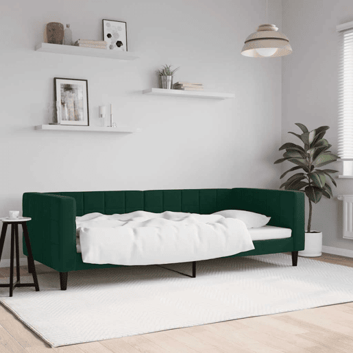 Sofá-cama, Sofá conversível 90x200 cm veludo verde-escuro
