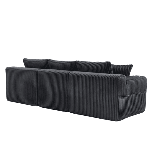 Sofá modular de 3 lugares - Chaise longue, 5 almofadas, bolsos laterais, porta-copos - Cinza