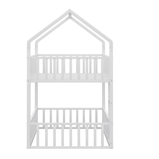 Cama beliche infantil 90x200 - Cama dupla metálica, design loft, com escada e porta pequena - Branco
