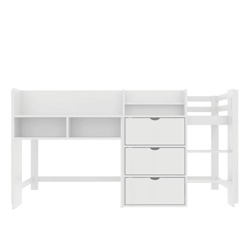 Cama semi-alta 90x200 cm - Casa, vários compartimentos de arrumação, área de entretenimento, branca