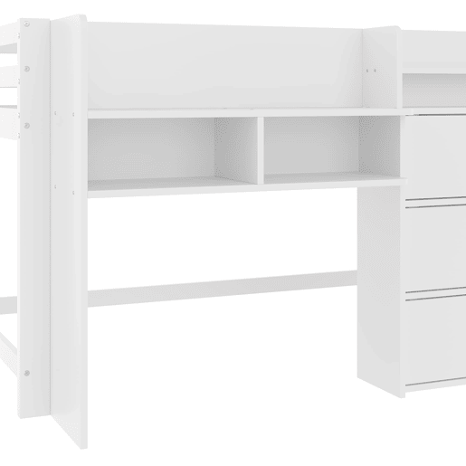 Cama semi-alta 90x200 cm - Casa, vários compartimentos de arrumação, área de entretenimento, branca
