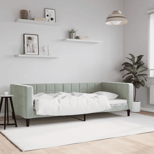 Sofá-cama, Sofá conversível 90x200 cm veludo cinzento-claro Sofá-cama, Sofá conversível 90x200 cm veludo cinzento-claro