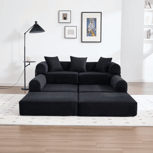 Sofá modular de 4 lugares - com arrumação, função modular, adequado para animais de estimação - Preto