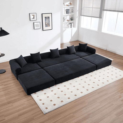 Sofá modular de 4 lugares - com arrumação, função modular, adequado para animais de estimação - Preto