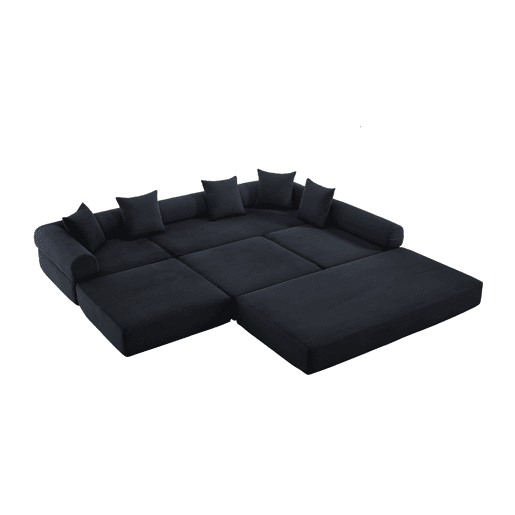 Sofá modular de 4 lugares - com arrumação, função modular, adequado para animais de estimação - Preto