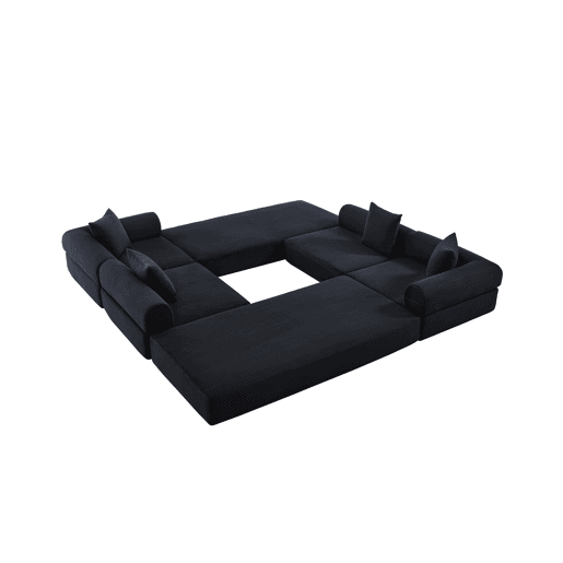 Sofá modular de 4 lugares - com arrumação, função modular, adequado para animais de estimação - Preto
