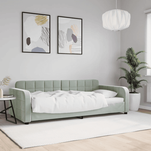Sofá-cama, Sofá conversível 90x200 cm veludo cinzento-claro