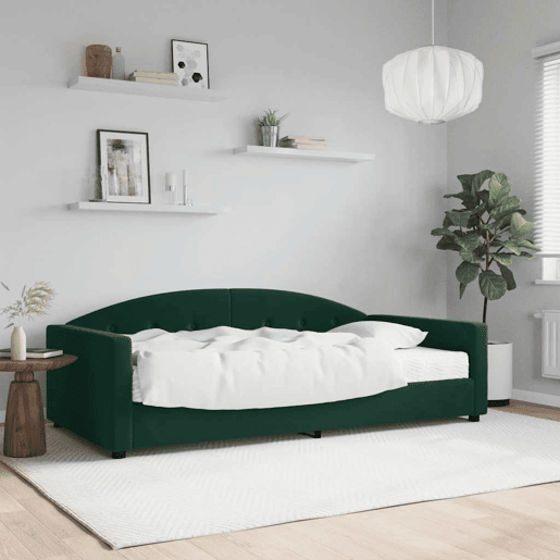 Sofá-cama, Sofá conversível com colchão 100x200 cm veludo verde-escuro Sofá-cama, Sofá conversível com colchão 100x200 cm veludo verde-escuro