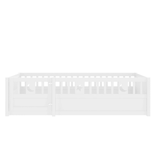 Cama infantil 90x190 cm - Com grades, decoração de estrelas e lua - Branco Cama infantil 90x190 cm - Com grades, decoração de estrelas e lua - Branco