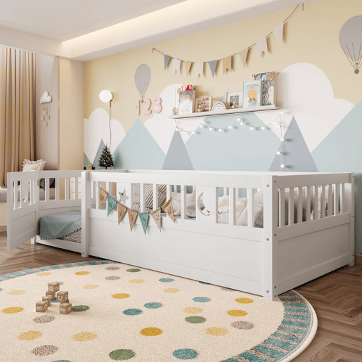 Cama infantil 90x190 cm - Com grades, decoração de estrelas e lua - Branco Cama infantil 90x190 cm - Com grades, decoração de estrelas e lua - Branco
