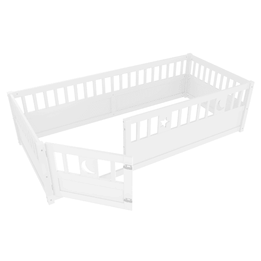 Cama infantil 90x190 cm - Com grades, decoração de estrelas e lua - Branco Cama infantil 90x190 cm - Com grades, decoração de estrelas e lua - Branco