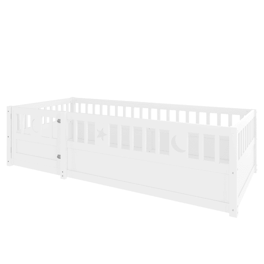 Cama infantil 90x190 cm - Com grades, decoração de estrelas e lua - Branco Cama infantil 90x190 cm - Com grades, decoração de estrelas e lua - Branco