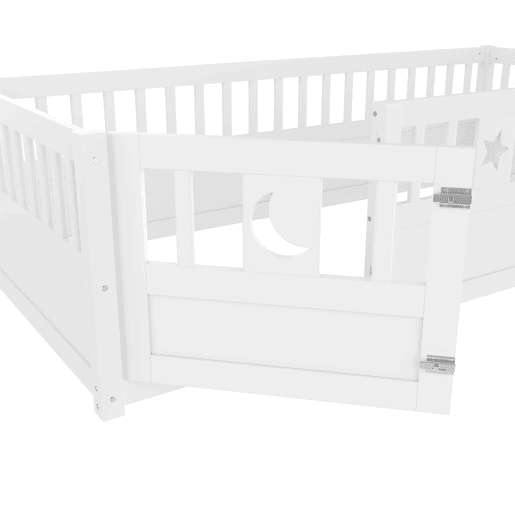 Cama infantil 90x190 cm - Com grades, decoração de estrelas e lua - Branco Cama infantil 90x190 cm - Com grades, decoração de estrelas e lua - Branco