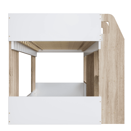 Cama infantil 90x200 - Com espaço de arrumação, escada, cama alta em madeira maciça - Branco+Rosa+Cor da madeira Cama infantil 90x200 - Com espaço de arrumação, escada, cama alta em madeira maciça - Branco+Rosa+Cor da madeira