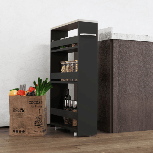kleankin Carrinho Auxiliar Estreito com Rodas, 3 Prateleiras, Tabuleiro e Pega, para Cozinha, Sala ou Casa de Banho, 48x15x80 cm, Preto