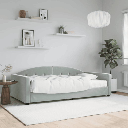 Sofá-cama, Sofá conversível com colchão 100x200 cm veludo cinzento-claro