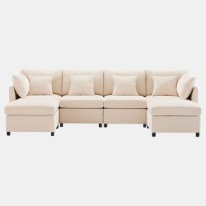 Sofá modular de 6 lugares - em forma de L, com apoio para os pés removível - Bege