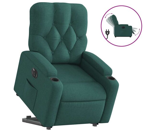 Sillón eléctrico reclinable elevable - sillón relax de tela verde oscuro
