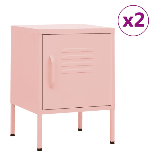 Lote de 2 Mesas De Cabeceira - Mesinhas De Cabeceira 35x35x51 cm aço rosa