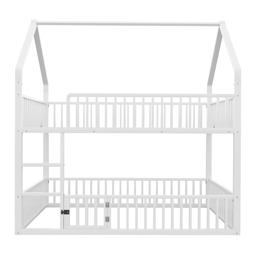 Cama beliche infantil 140x200 - com escada, design loft, cama inferior com porta, branca