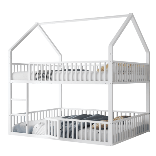 Cama beliche infantil 140x200 - com escada, design loft, cama inferior com porta, branca