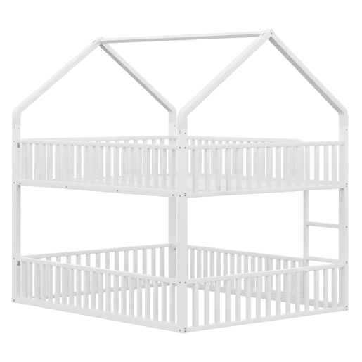 Cama beliche infantil 140x200 - com escada, design loft, cama inferior com porta, branca