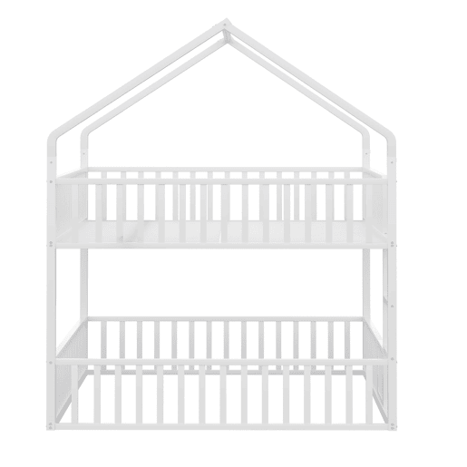 Cama beliche infantil 140x200 - com escada, design loft, cama inferior com porta, branca
