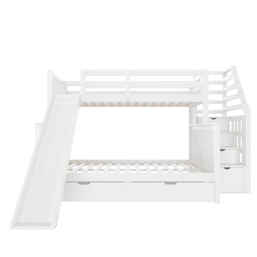 Cama beliche 90x200 sobre 140x200 - com gavetas, arrumação e escorregador - branco