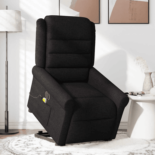 Poltrona elétrica elevatória massagens - Poltrona relax tecido preto Poltrona elétrica elevatória massagens - Poltrona relax tecido preto