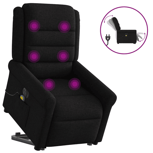 Poltrona elétrica elevatória massagens - Poltrona relax tecido preto Poltrona elétrica elevatória massagens - Poltrona relax tecido preto