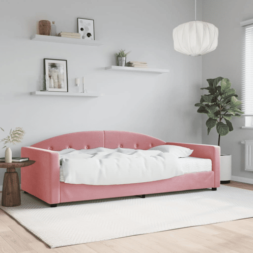 Sofá-cama, Sofá conversível com colchão 100x200 cm veludo rosa