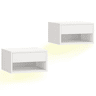 HOMCOM Conjunto de 2 Mesas de Cabeceira Flutuantes com Luzes LED RGB Controlo por APP Mesas de Cabeceira para Quarto com Gaveta Prateleira Aberta 37x32x21 cm Branco