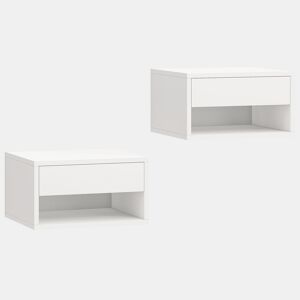 HOMCOM Conjunto de 2 Mesas de Cabeceira Flutuantes com Luzes LED RGB Controlo por APP Mesas de Cabeceira para Quarto com Gaveta Prateleira Aberta 37x32x21 cm Branco