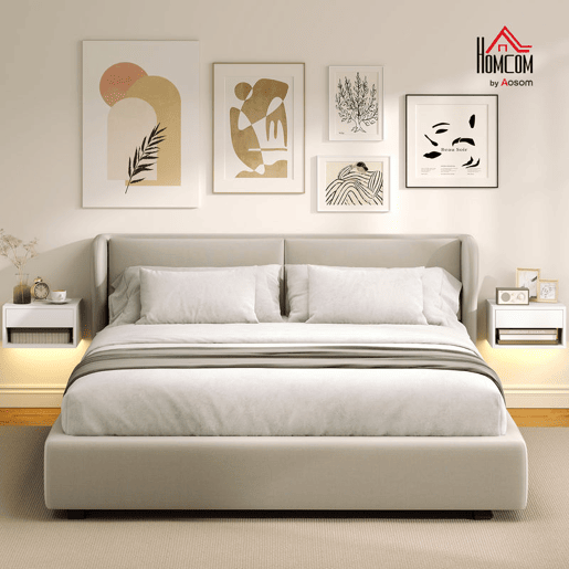 HOMCOM Conjunto de 2 Mesas de Cabeceira Flutuantes com Luzes LED RGB Controlo por APP Mesas de Cabeceira para Quarto com Gaveta Prateleira Aberta 37x32x21 cm Branco HOMCOM Conjunto de 2 Mesas de Cabeceira Flutuantes com Luzes LED RGB Controlo por APP Mesas de Cabeceira para Quarto com Gaveta Prateleira Aberta 37x32x21 cm Branco
