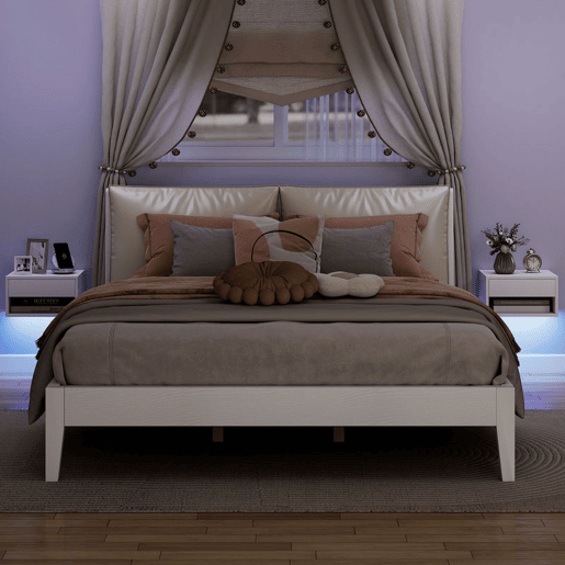 HOMCOM Conjunto de 2 Mesas de Cabeceira Flutuantes com Luzes LED RGB Controlo por APP Mesas de Cabeceira para Quarto com Gaveta Prateleira Aberta 37x32x21 cm Branco HOMCOM Conjunto de 2 Mesas de Cabeceira Flutuantes com Luzes LED RGB Controlo por APP Mesas de Cabeceira para Quarto com Gaveta Prateleira Aberta 37x32x21 cm Branco
