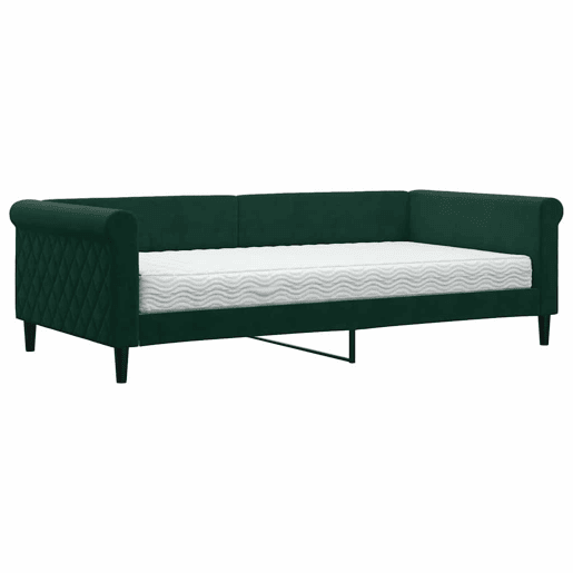 Sofá-cama, Sofá conversível com colchão 100x200 cm veludo verde-escuro