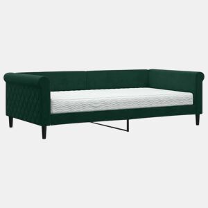 Sofá-cama, Sofá conversível com colchão 100x200 cm veludo verde-escuro