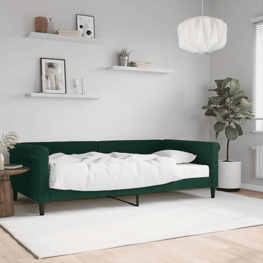 Sofá-cama, Sofá conversível com colchão 100x200 cm veludo verde-escuro