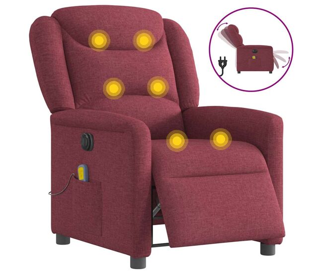 Sillón de masaje reclinable - sillón relax eléctrico tela rojo tinto