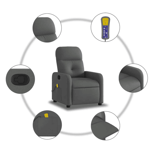 Poltrona de massagens reclinável - Poltrona relax tecido cinzento-escuro