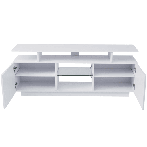 Móvel de TV 140 cm - 16 cores LED, portas brilhantes com compartimentos de vidro - Branco Móvel de TV 140 cm - 16 cores LED, portas brilhantes com compartimentos de vidro - Branco