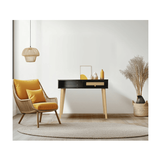 Consola de cana Marine - 100 x 29 x 81 cm - Preto