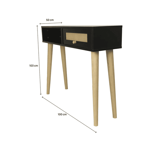 Consola de cana Marine - 100 x 29 x 81 cm - Preto