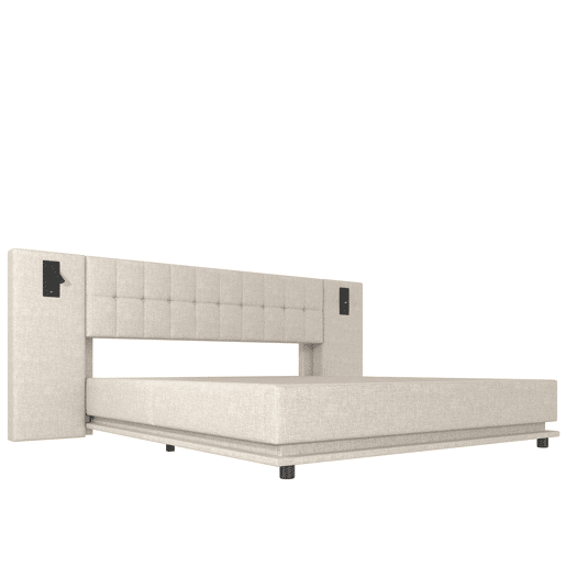 Cama estofada 180x200 cm - Com faixa LED, cabeceira com spot, USB - Bege Cama estofada 180x200 cm - Com faixa LED, cabeceira com spot, USB - Bege